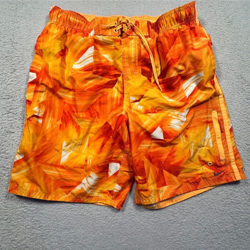 Nike Swim Trunks Mens Large Orange Geometric Brushstroke Board Shorts Athletic